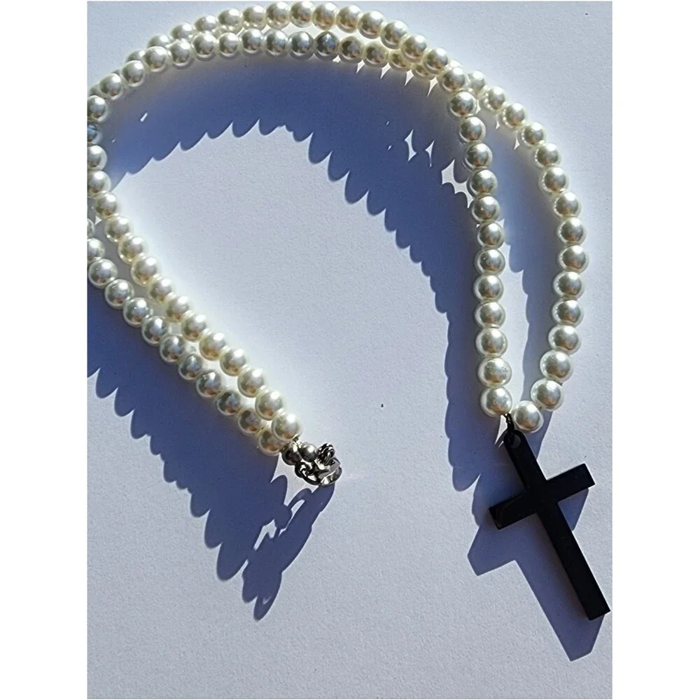 Black Cross Pendant With Pearls